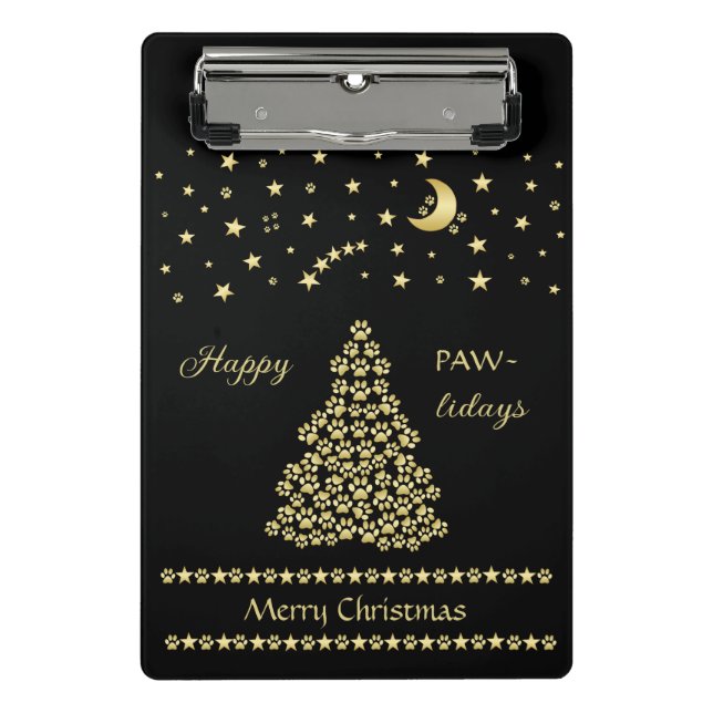 Minicarpeta De Pinza Felices Pawlidays, árbol de navidad Gold brillante (Anverso)