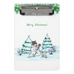 Minicarpeta De Pinza ¡Feliz Navidad! Hombre de nieve con gato y cachorr