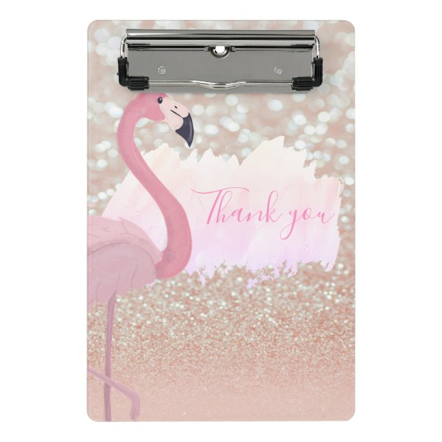 Minicarpeta De Pinza Flamingo De Color Rosa Moderno, Gracias (Anverso)