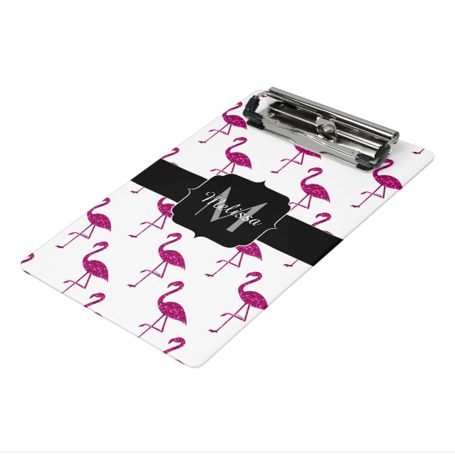 Minicarpeta De Pinza Flamingo parduzco Patrón de chispas rosas Monogram (Angulado 3)