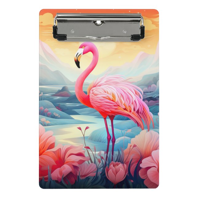 Minicarpeta De Pinza Flamingo tropical con flores-76280 (Anverso)