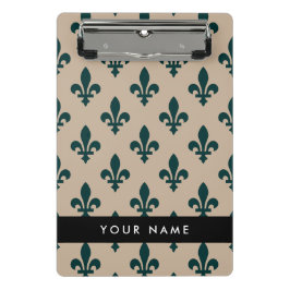 Minicarpeta De Pinza Fleur de Lis, Verde sobre Beige, Real, Tu Nombre