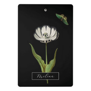 Minicarpeta De Pinza Flor botánica de mariposa negra y blanca