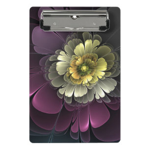 Minicarpeta De Pinza Flor Fractal Gris Purpura Moderna Abstracta