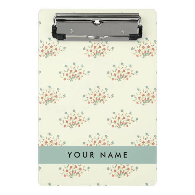 Minicarpeta De Pinza Flores azules y rojas, azul, tu nombre (Anverso)