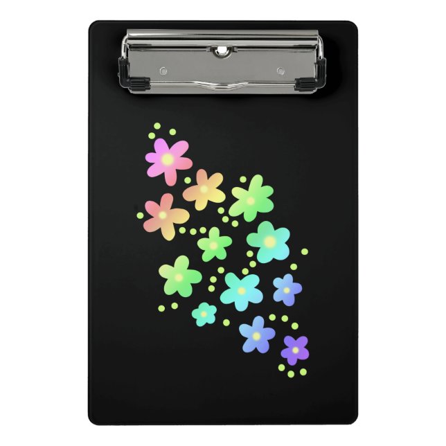 Minicarpeta De Pinza Flores de arcoiris extravagantes en negro (Anverso)