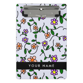 Minicarpeta De Pinza Flores de colores, fondo azul, negro