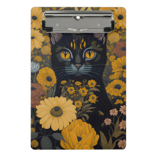 Minicarpeta De Pinza Flores de venado de ojos amarillos de gato negro #