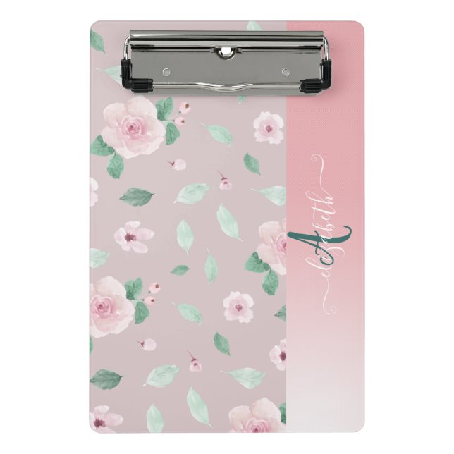 Minicarpeta De Pinza Flores Monograma Acuarela Chic  (Anverso)