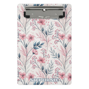 Minicarpeta De Pinza Flores rosadas delicadas con follaje azul apagado