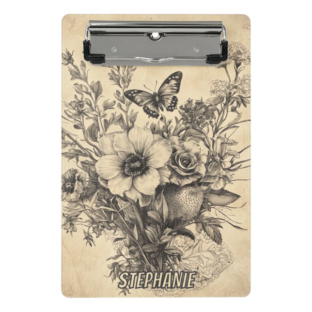Minicarpeta De Pinza Flores rústicas y mariposa - Papel de edad (12) (Anverso)