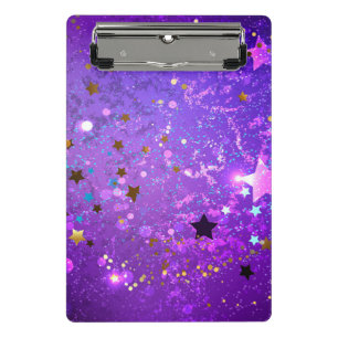 Minicarpeta De Pinza Fondo de papel de aluminio púrpura con estrellas