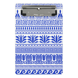 Minicarpeta De Pinza Fret griego, patrón mediterráneo, azul