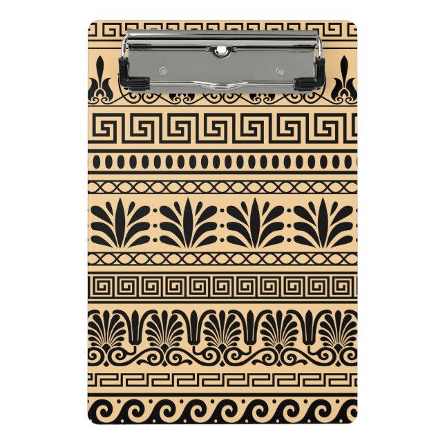 Minicarpeta De Pinza Fret griego, patrón mediterráneo, marrón (Anverso)