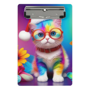 Minicarpeta De Pinza Gatito color arcoiris como Santa Claus-57357