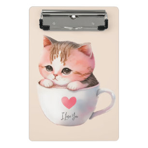 Minicarpeta De Pinza Gato blanco-rosado en una taza de té (2)