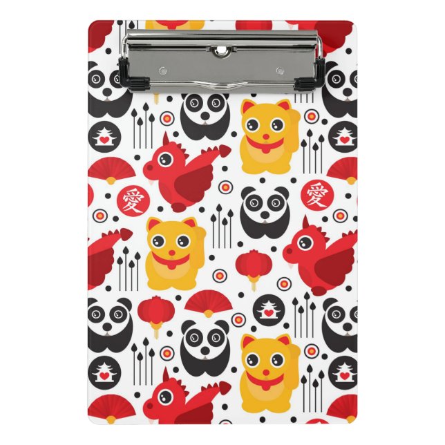 Minicarpeta De Pinza Gato, dragón, y panda afortunados de China (Anverso)