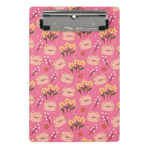 Minicarpeta De Pinza Gato lindo y flores