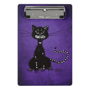 Minicarpeta De Pinza Gato negro malvado desigual púrpura oscuro