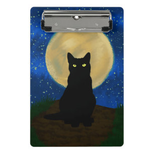 Minicarpeta De Pinza Gato negro silueta iluminada por la luna en Hallow
