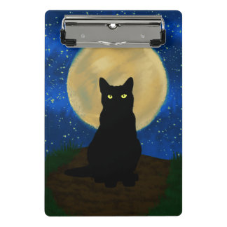 Minicarpeta De Pinza Gato negro silueta iluminada por la luna en Hallow