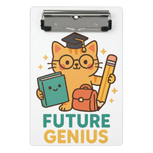 Minicarpeta De Pinza Genio futuro - Gato lindo con elementos escolares