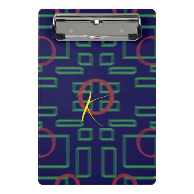 Minicarpeta De Pinza Geométrico de cuadrados azules (Anverso)