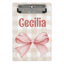 Minicarpeta De Pinza Gingham beige y rosa con arco acuarela