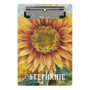 Minicarpeta De Pinza Girasol Acuarela Personalizado Agrega Tu Nombre