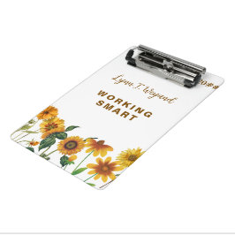Minicarpeta De Pinza Girasol Nombre Personalizado Floral Brillante