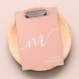 Minicarpeta De Pinza Girly Monograma caligrafía Coral Rubor Pink