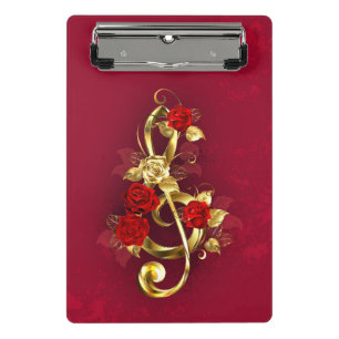 Minicarpeta De Pinza Golden Treble Clef con flores Rosas