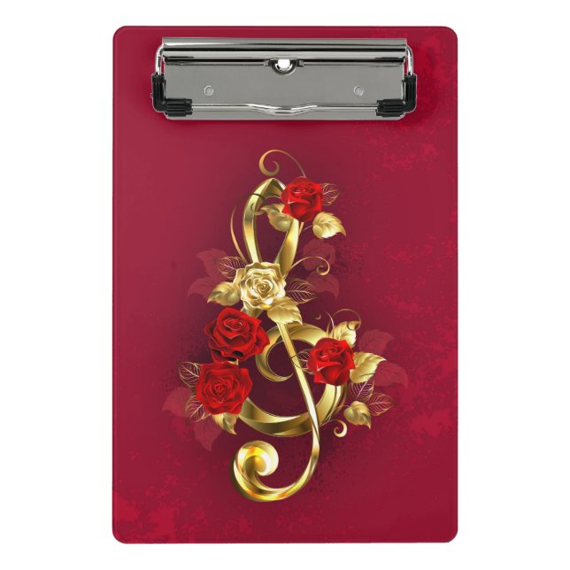 Minicarpeta De Pinza Golden Treble Clef con flores Rosas (Anverso)