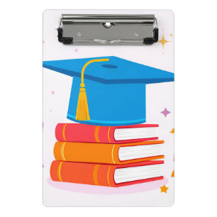 Minicarpeta De Pinza Gorra de Graduación Azul con Libros