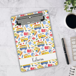 Minicarpeta De Pinza Gracioso Autobús Escolar Regresa Al Patrón De Nomb