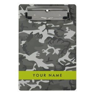 Minicarpeta De Pinza Gray Camouflage Pattern, Your name, Personalize