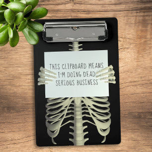 Minicarpeta De Pinza Halloween Skeleton Bone Serious Business Clipboard