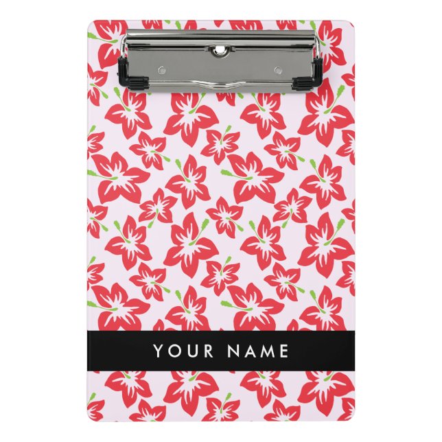 Minicarpeta De Pinza Hibiscus Rojo, Flores Rojas, tu nombre (Anverso)