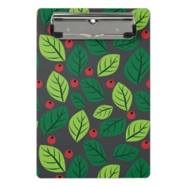 Minicarpeta De Pinza Hojas verdes, bayas rojas, patrón de hojas