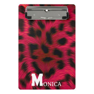 Minicarpeta De Pinza Hot Pink Leopard Print Faux