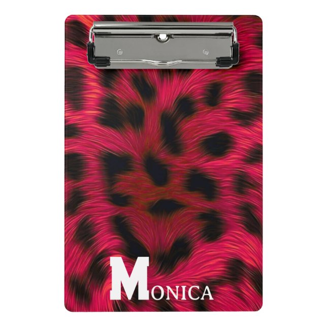 Minicarpeta De Pinza Hot Pink Leopard Print Faux  (Anverso)