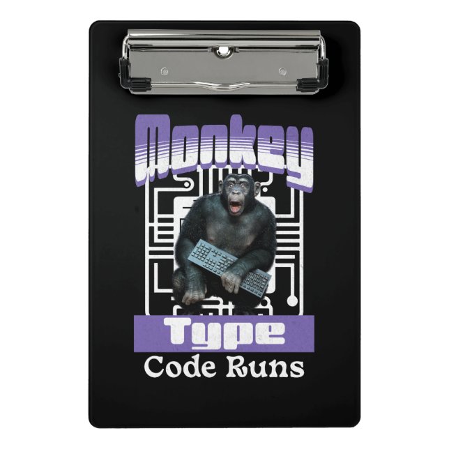Minicarpeta De Pinza Humor de Programador con Mono Tecleando Código (Anverso)