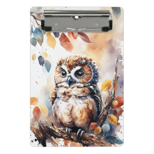 Minicarpeta De Pinza Ilustracion acuarela de búho de otoño