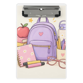 Minicarpeta De Pinza Ilustraciones de útiles escolares pastel adorables