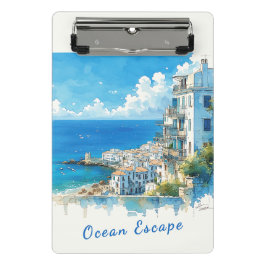 Minicarpeta De Pinza Italian Seaside Town Watercolor Ocean Escape