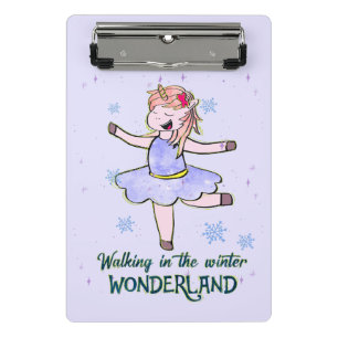 Minicarpeta De Pinza Kawaii Unicorn   Caminar durante el invierno