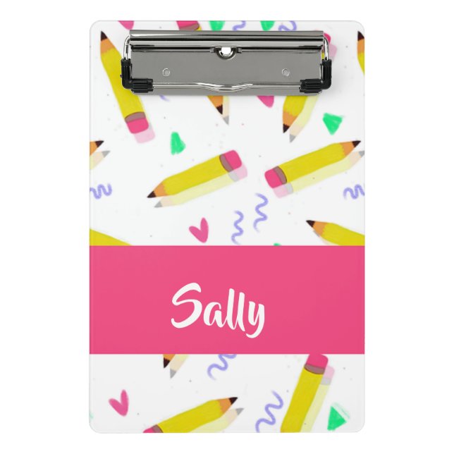 Minicarpeta De Pinza Lápices amarillos y raspones en blanco (Anverso)