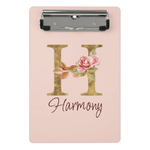 Minicarpeta De Pinza Letra de nombre personalizado H Lámina de oro Rosa