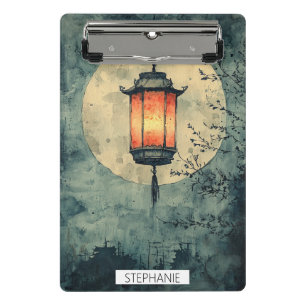 Minicarpeta De Pinza Linterna iluminada por la luna Sumi-E Acuarela