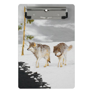 Minicarpeta De Pinza Lobos en pintura de nieve - Arte de vida salvaje o